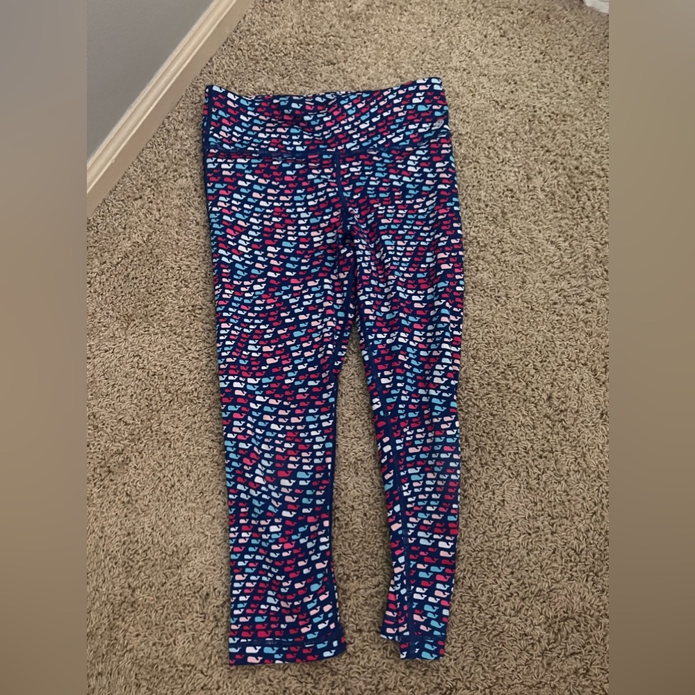 vineyard vine leggings! size small. navy blue with small amount of pink/blue